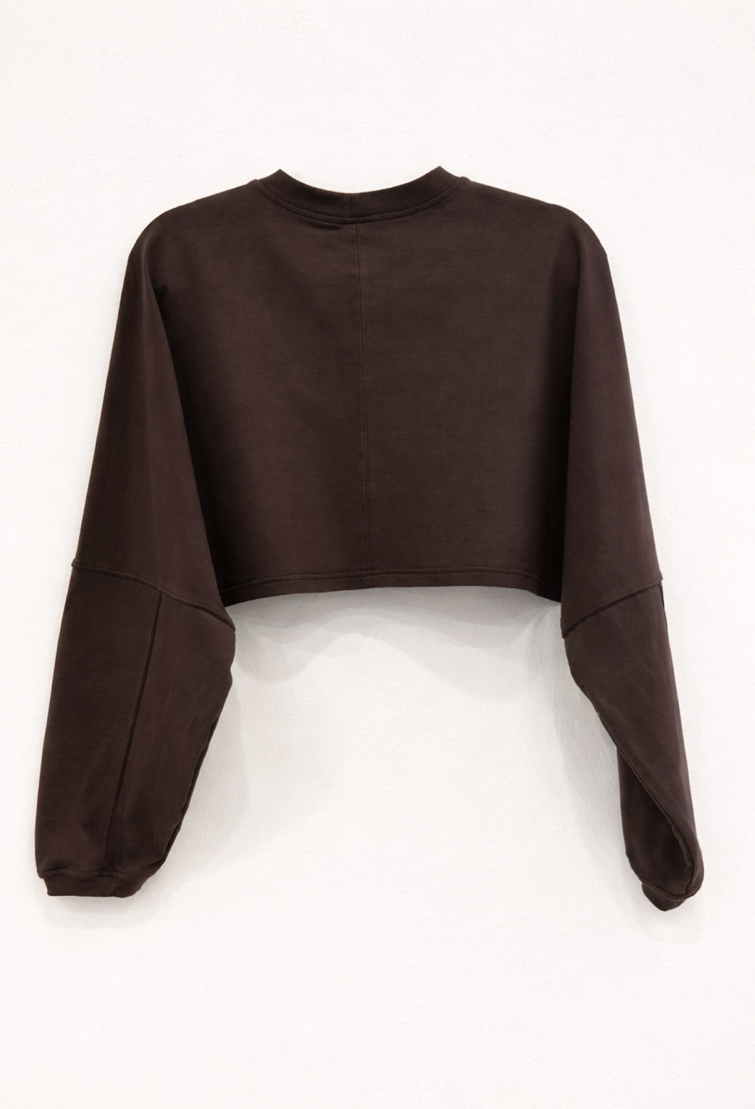 Cropped Oversized Cotton Brown T-shirt