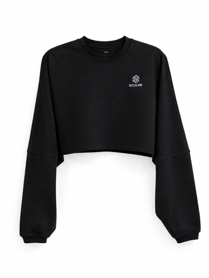 Cropped Oversized Cotton Black T-shirt