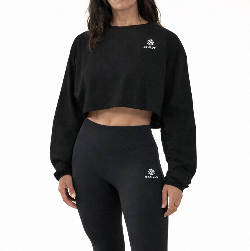 Cropped Oversized Cotton Black T-shirt